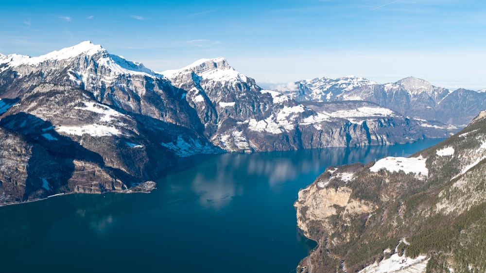 river surrounded by mountain in nature photography