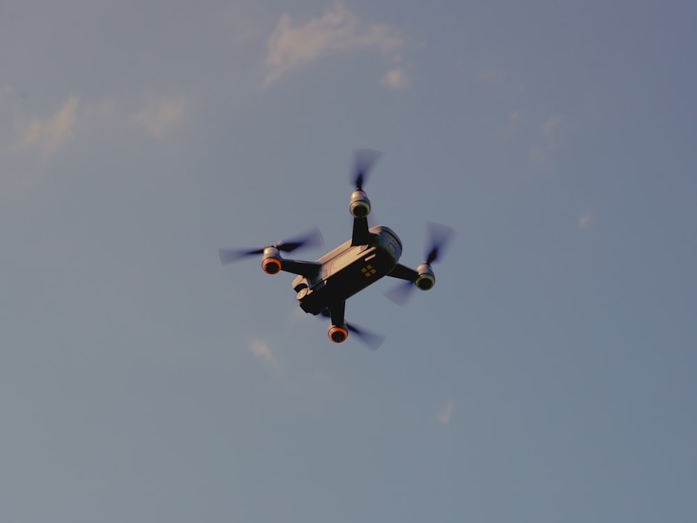 flying gray quadcopter