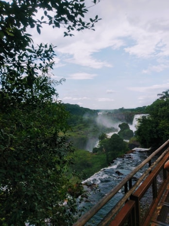 A vibrant eco-tourism site with lush greenery and visitors enjoying nature trails.