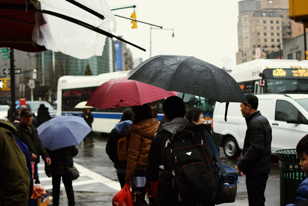 man and woman holding umbrella while walking on sidewalk