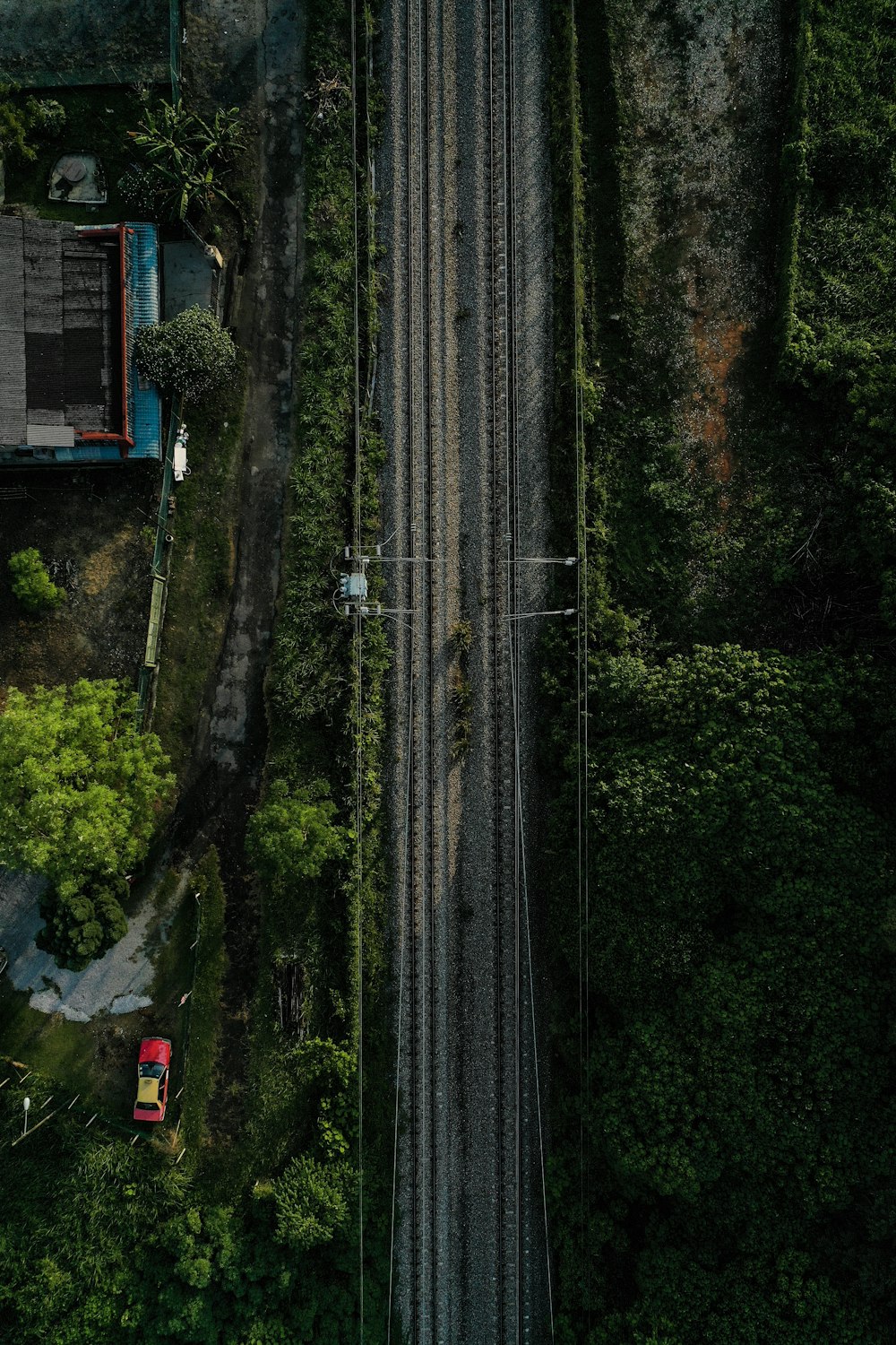 birds eye photography of road