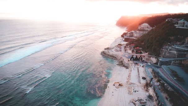View of the beach near Arica with turquoise waters and sandy shore at sunset