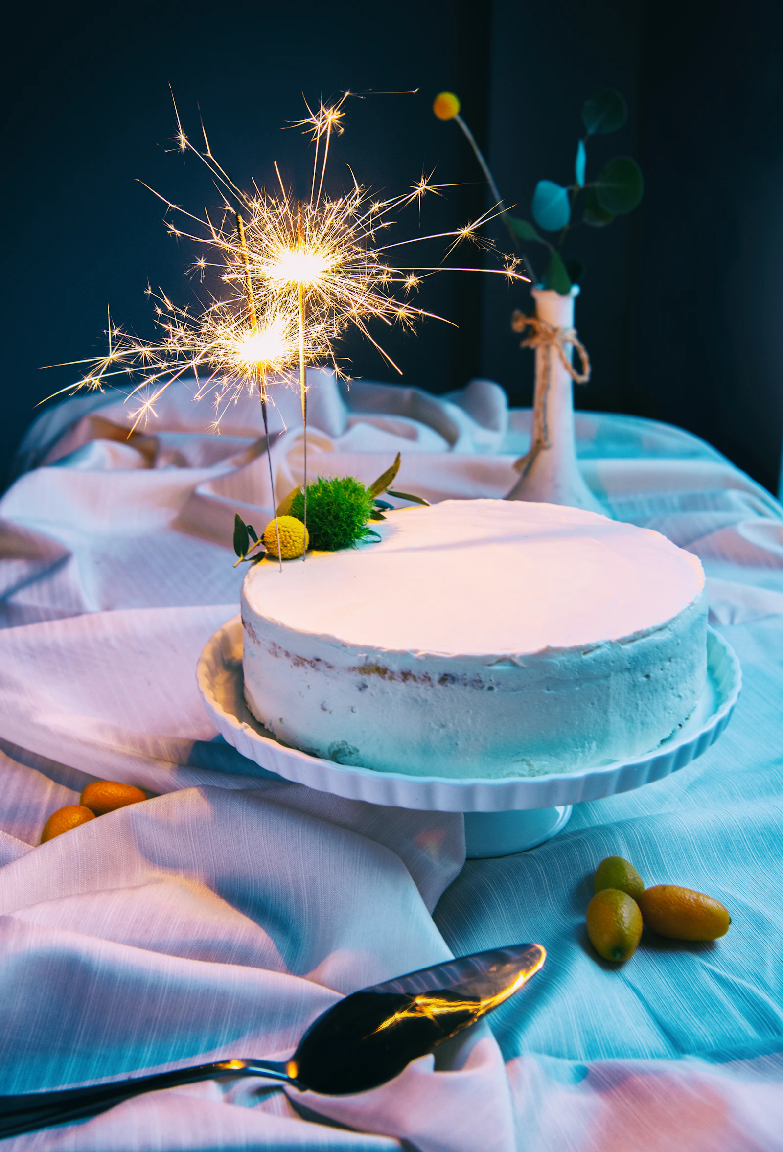 Celebration cake with sparkling candles