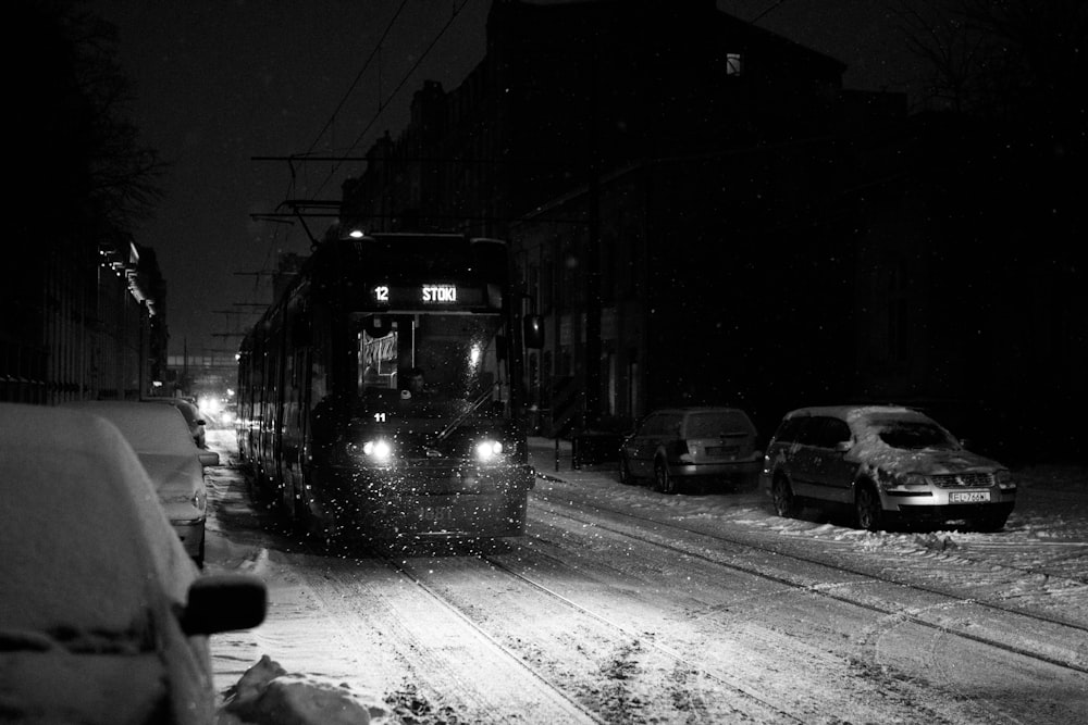 grayscale photography of train