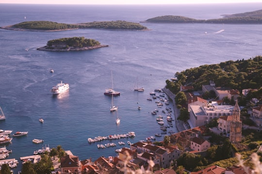 boats moored in cove in Hvar Croatia