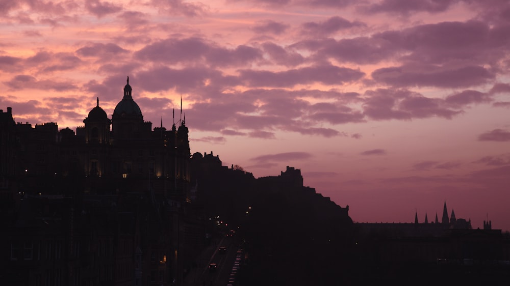 silhouette of city under brown sky