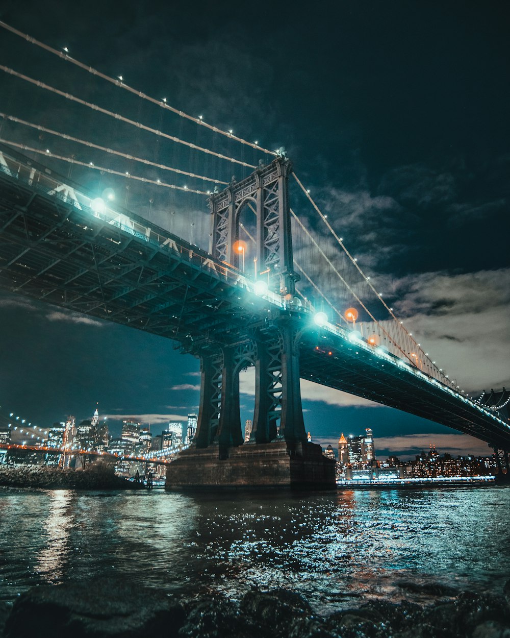 Manhattan Bridge, New York City at nighttime