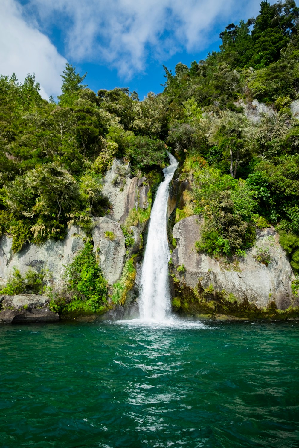 Wasserfälle, die tagsüber von grünbelaubten Bäumen umgeben sind