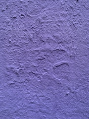 A textured wall painted in a shade of purple. The surface exhibits irregular patterns and roughness characteristic of a plastered finish.