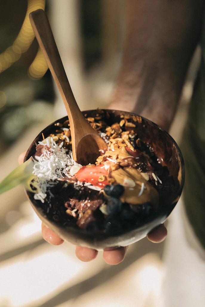 A vibrant fresh island smoothie bowl
