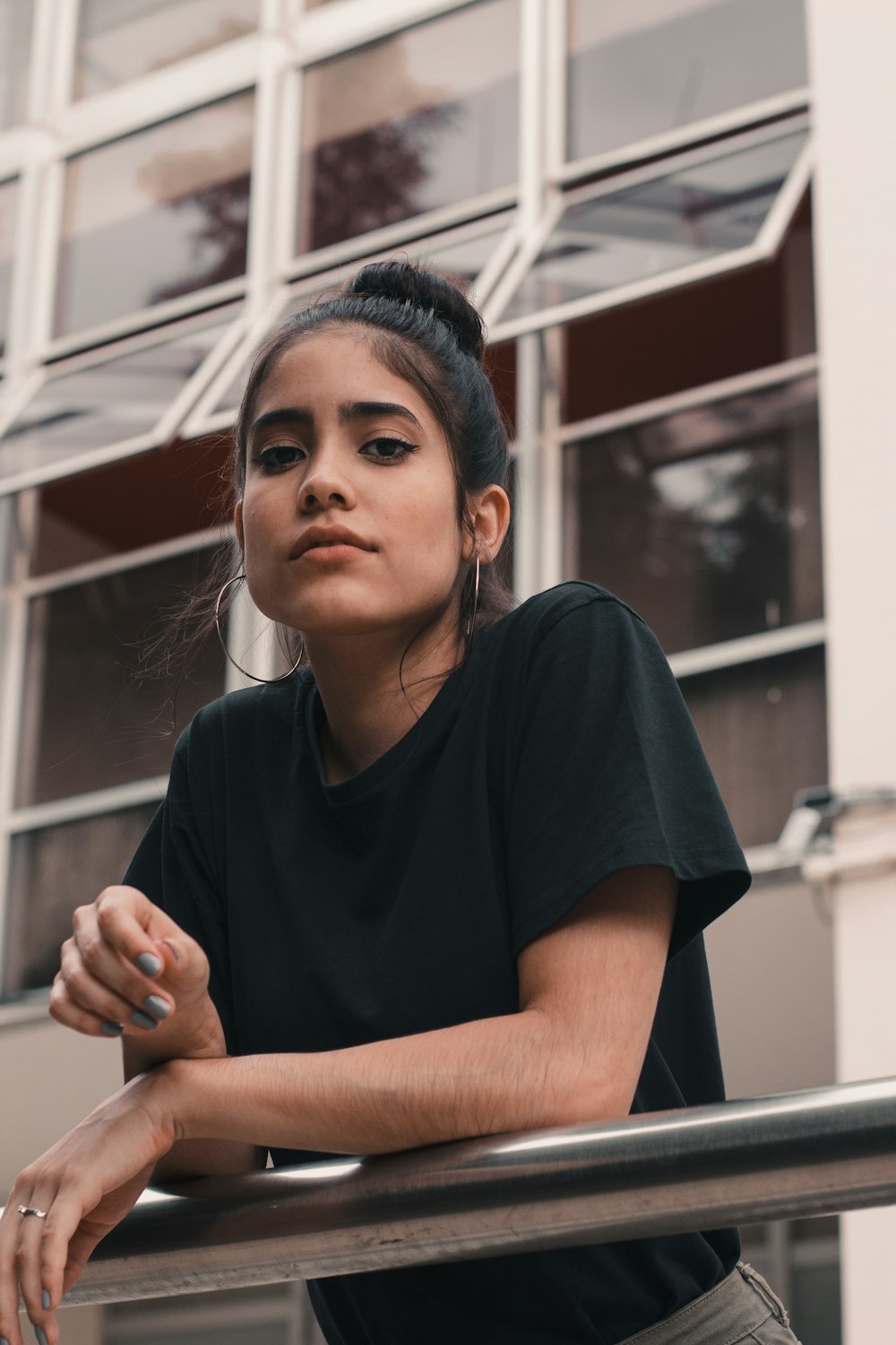 woman wearing black crew-neck shirt during daytime