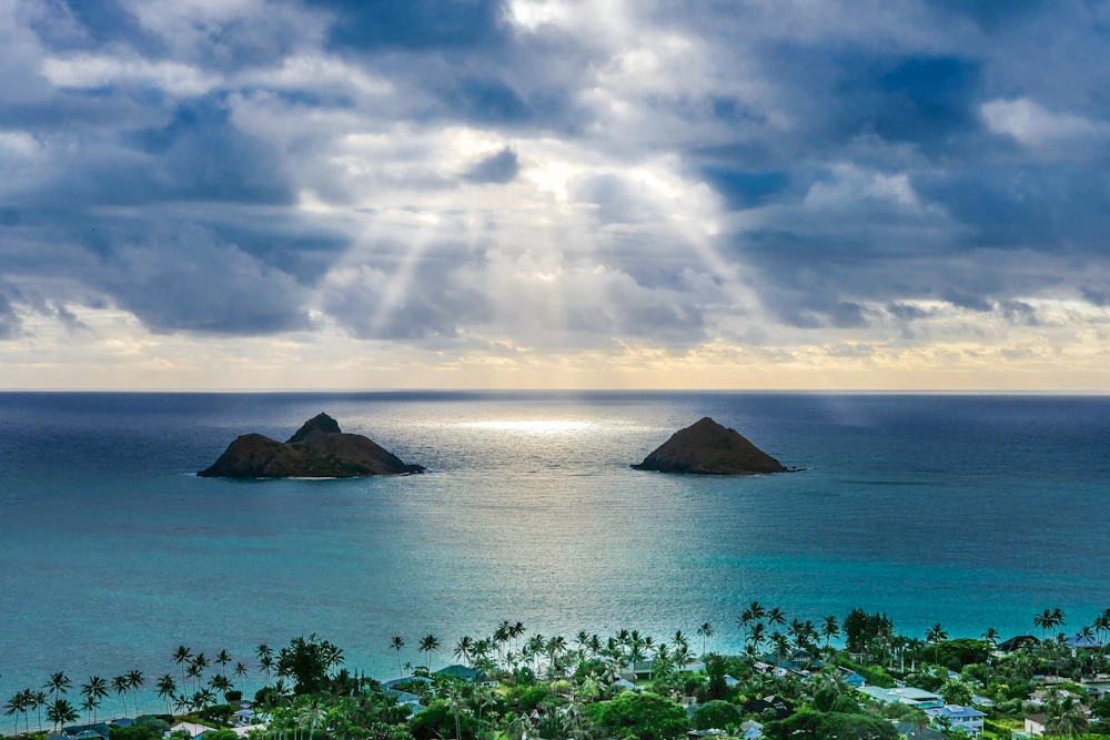 Aerial view of a tropical Hawaiian coastline