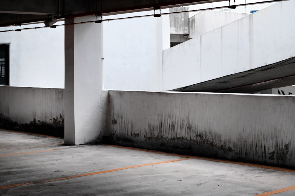 black and white photo of concrete building with no people