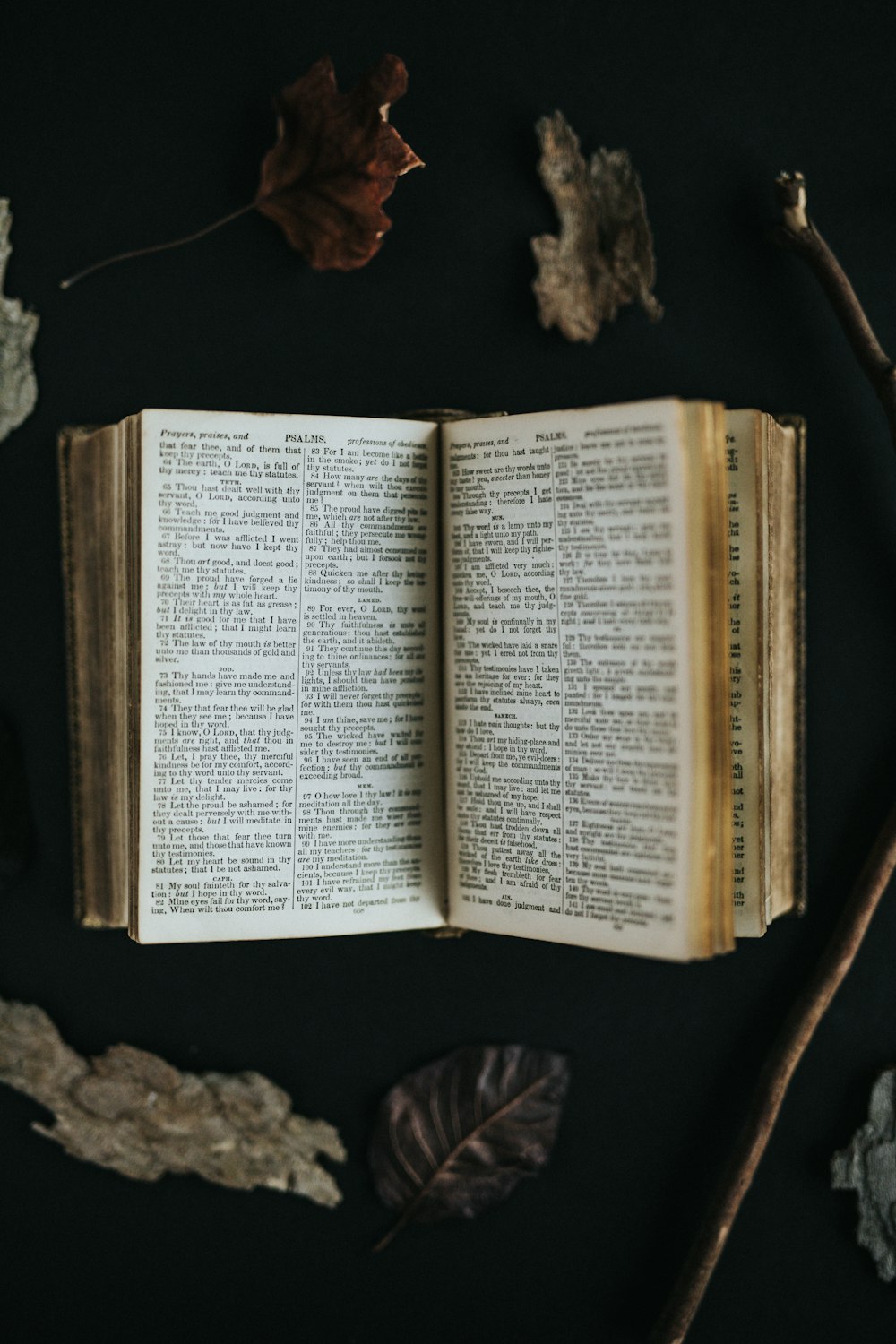 Página de la Biblia abierta sobre una superficie marrón