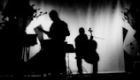 silhouette of musicians playing