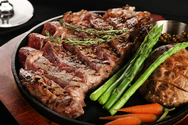 Grilled steak with vegetables