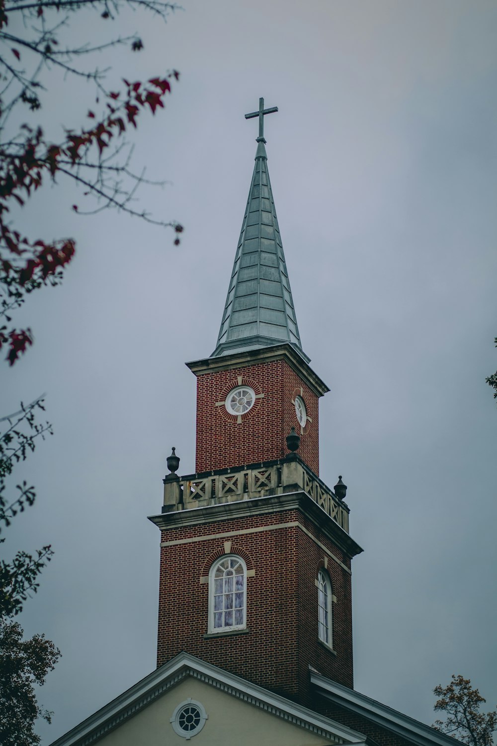 low angle photography of brown church