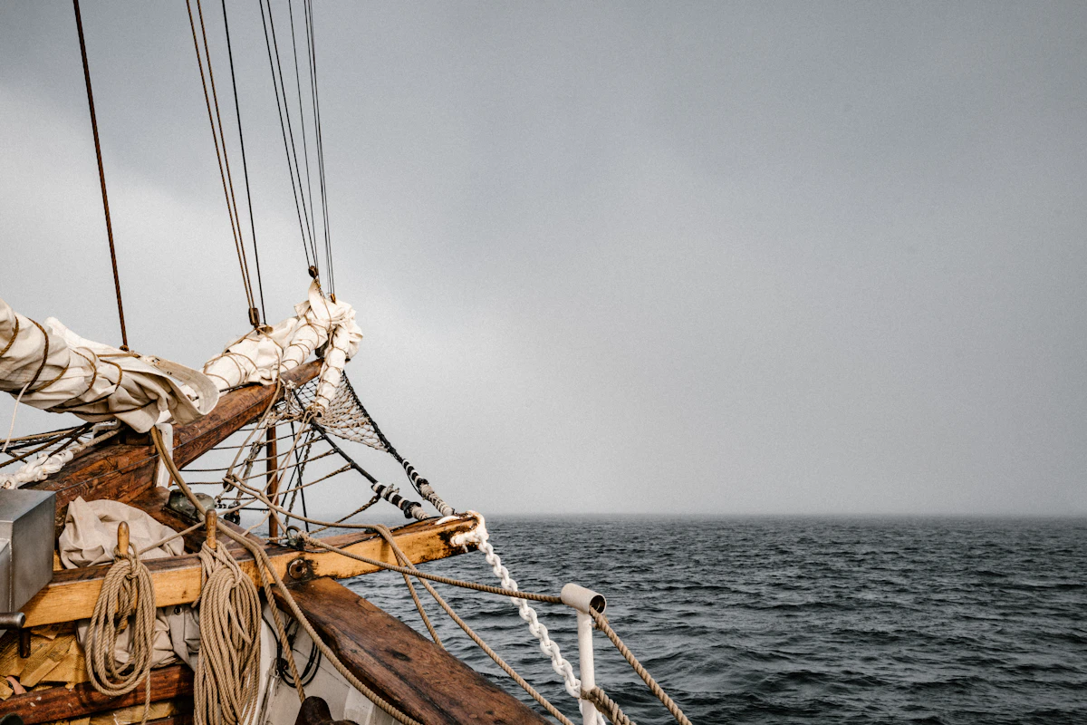 Old wooden sailing ship at sea