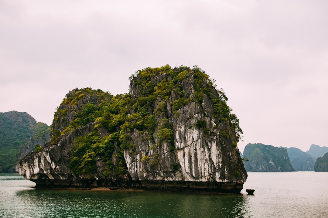 white rock formation between island,
