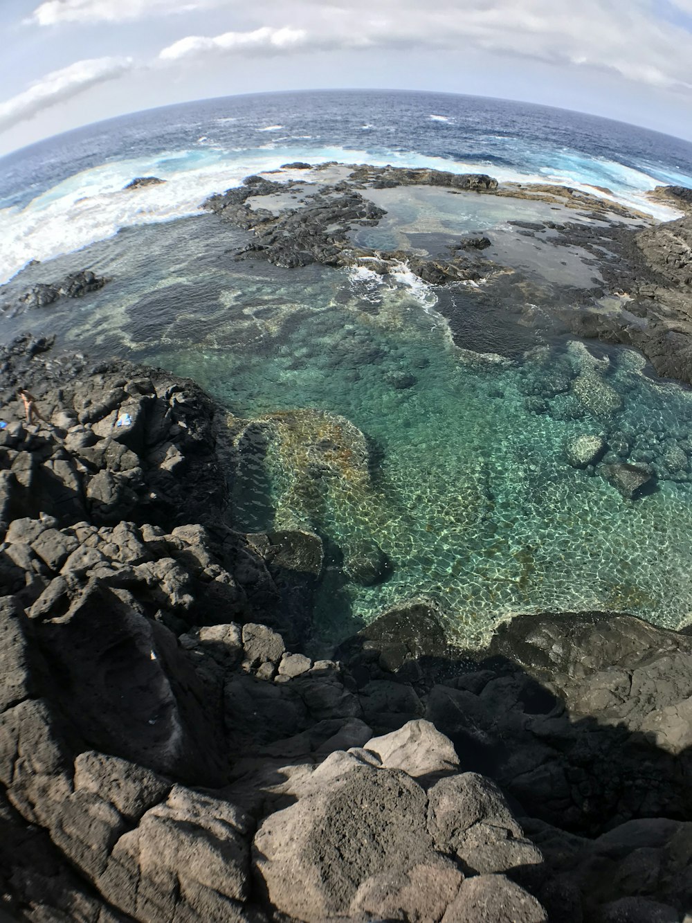 fish-eye photography of body of water