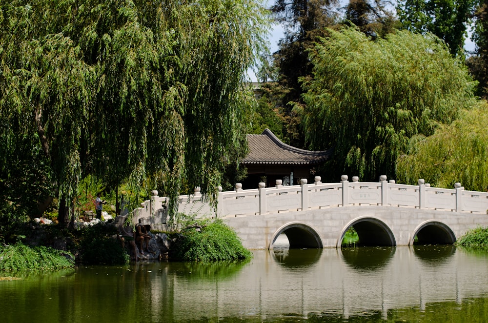 calm body of water with concrete bridge at daytime