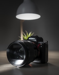 black Sony DSLR camera