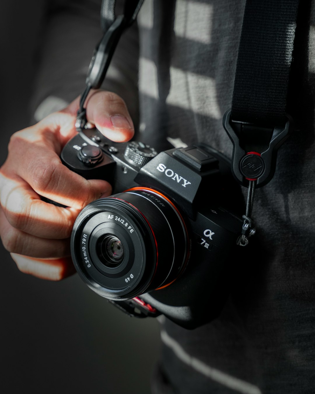 person holding black Sony Alpha DSLR camera