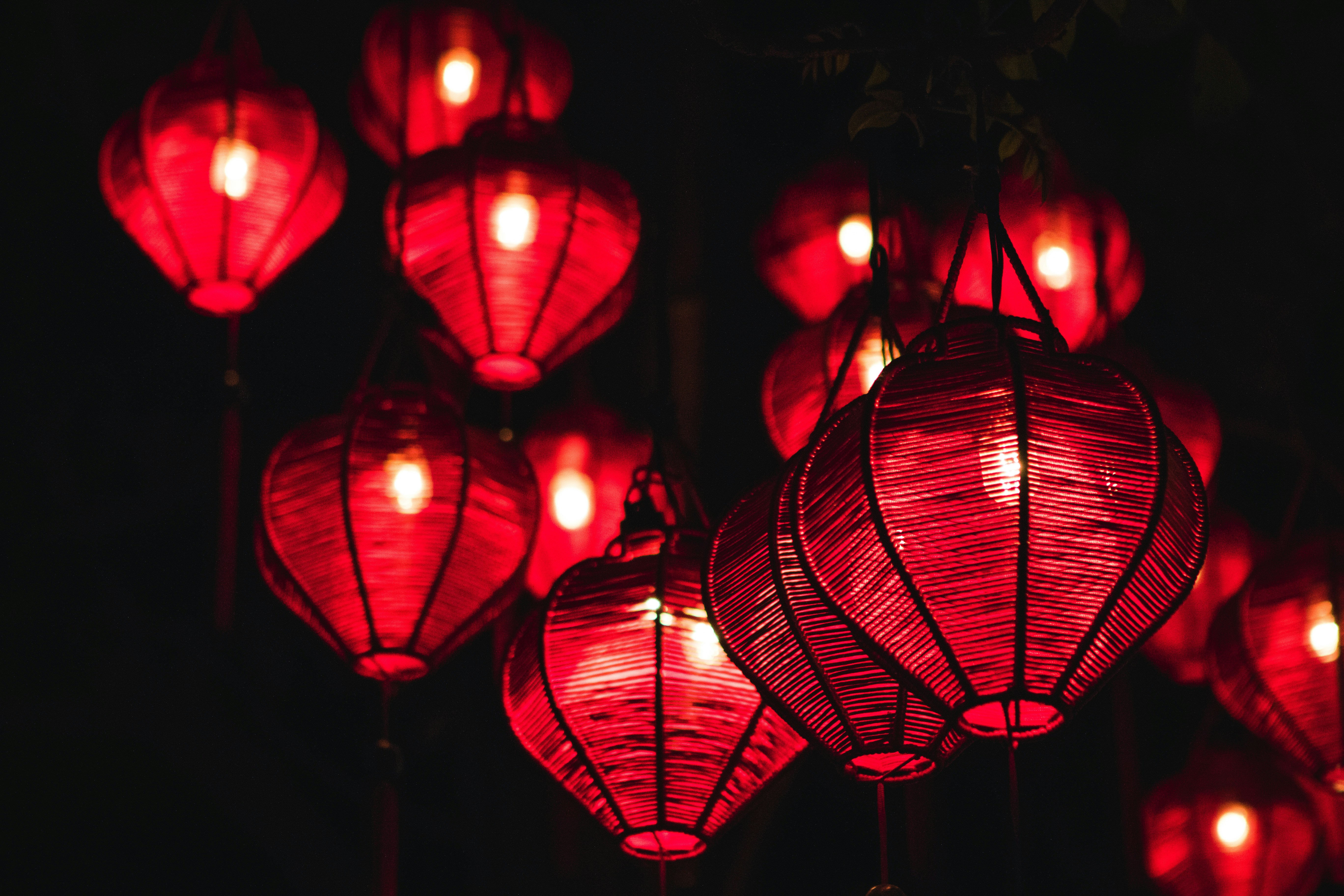 Lanterns along the water in Hanoi, Vietnam.