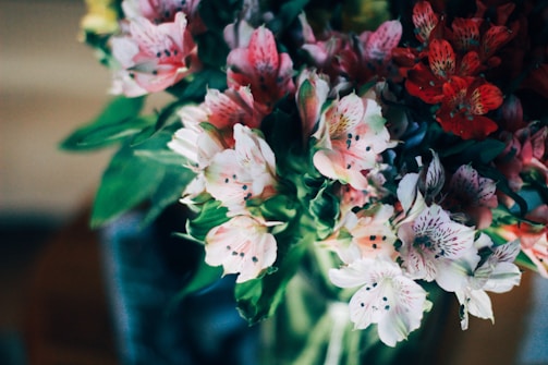 A beautifully arranged bouquet of colorful flowers.