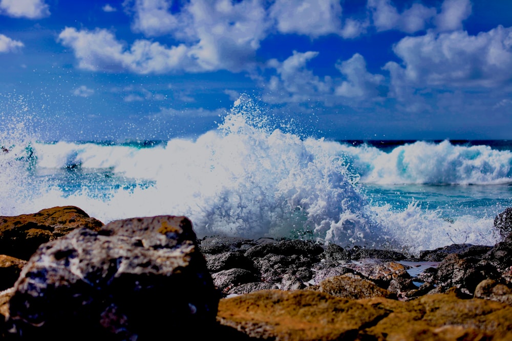 ocean wave near rocks
