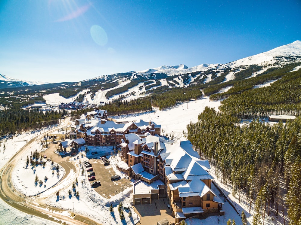 village covered with snow during daytime