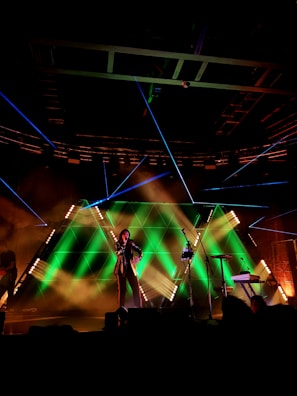 man on stage performing at nighttime