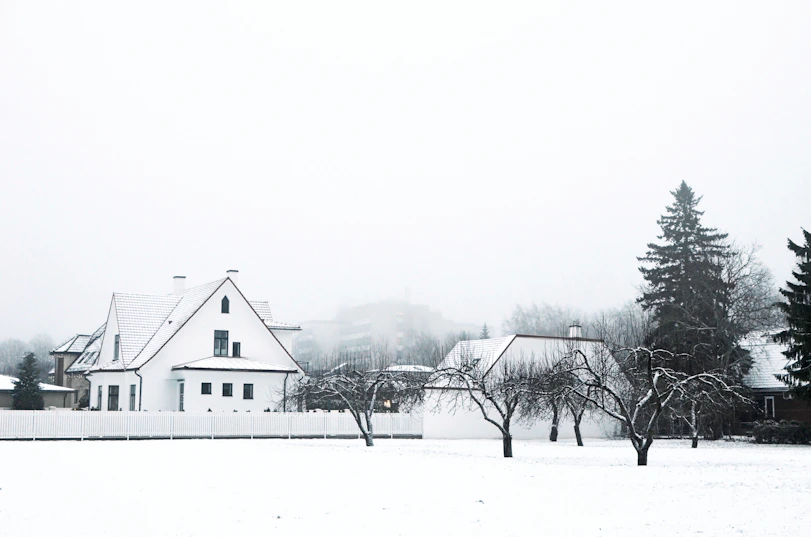 snow covered houses