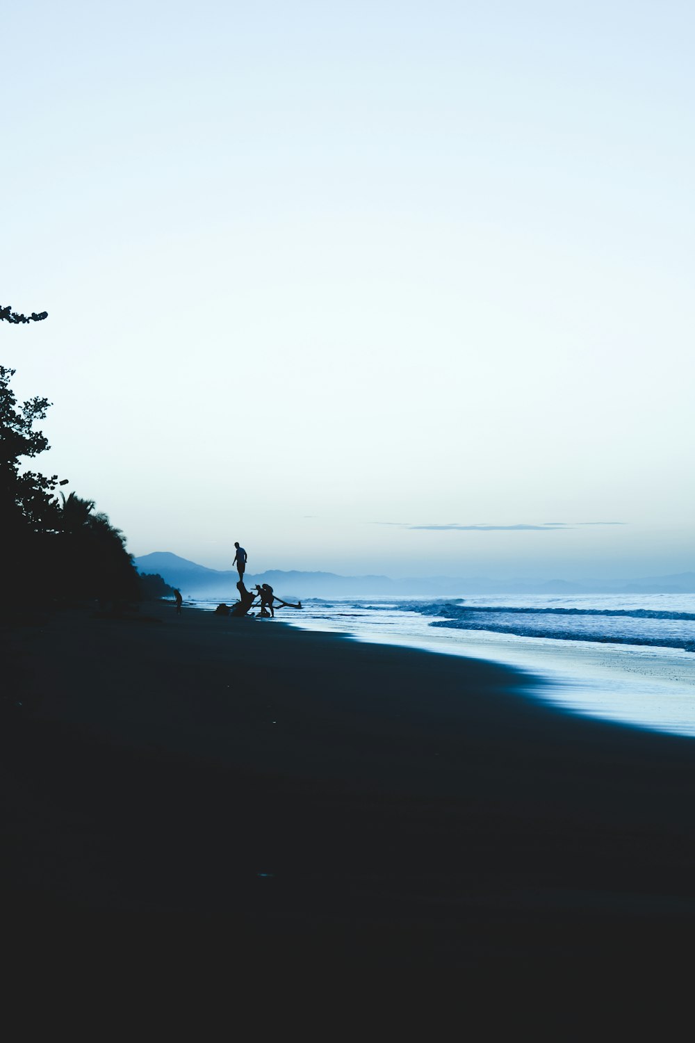 silhouette of people on seashore