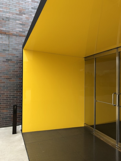 A vibrant entrance flooring made from recycled materials.