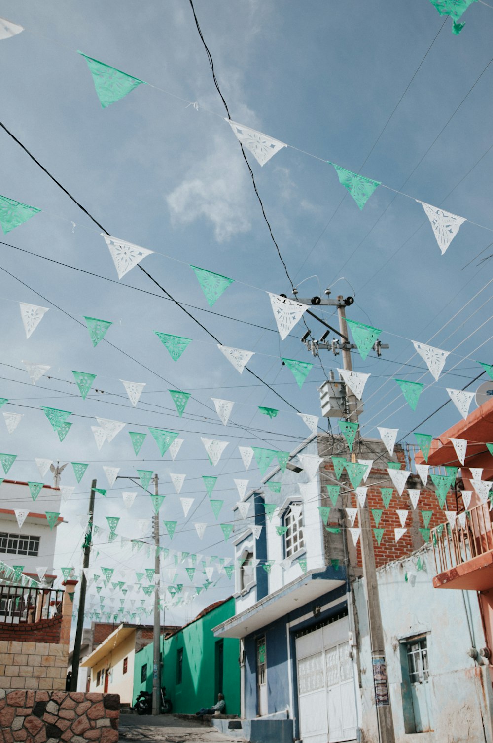 green and white buntings