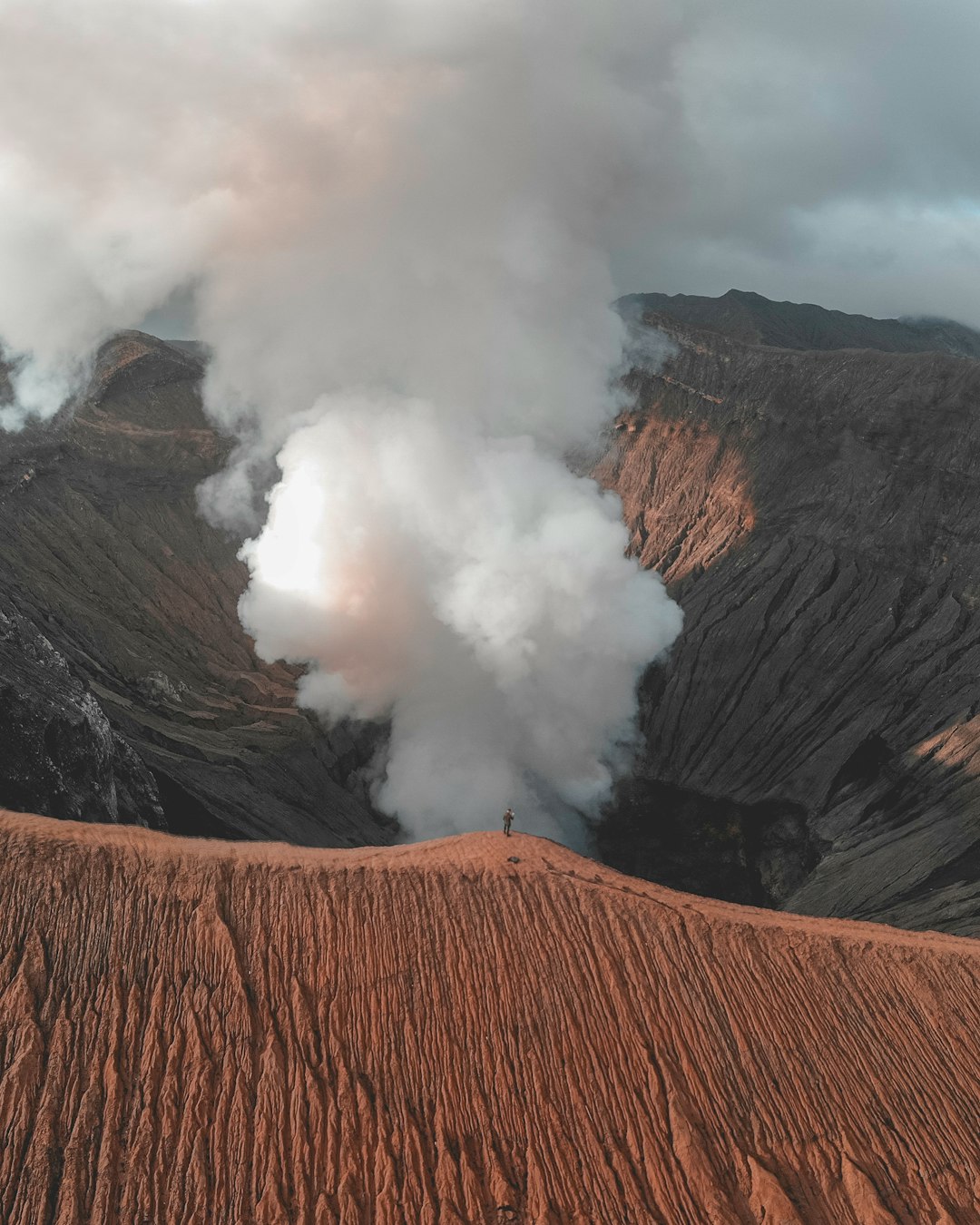volcano with smoke in nature photography