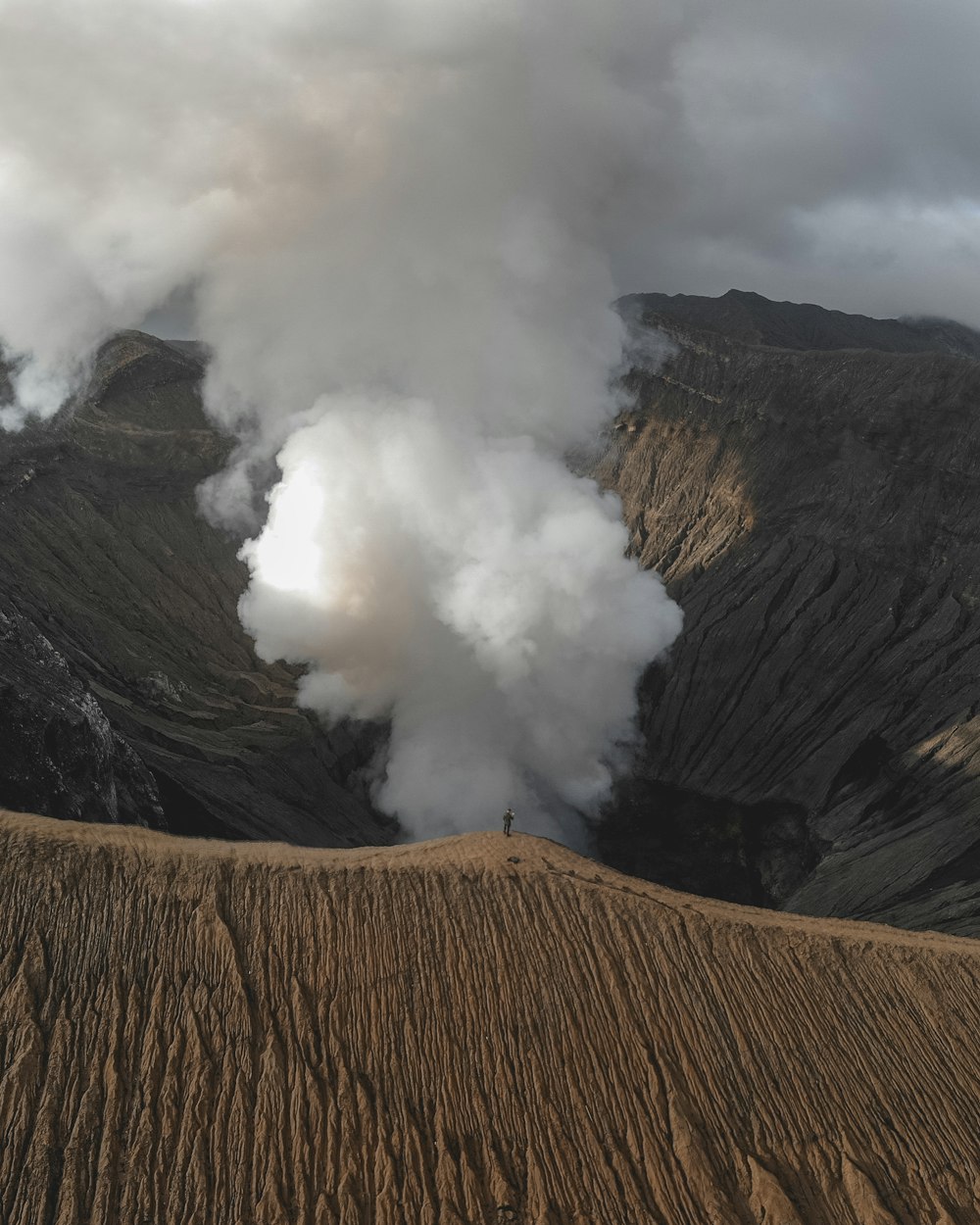 volcano with smoke in nature photography