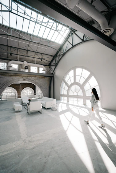 woman walking inside the building