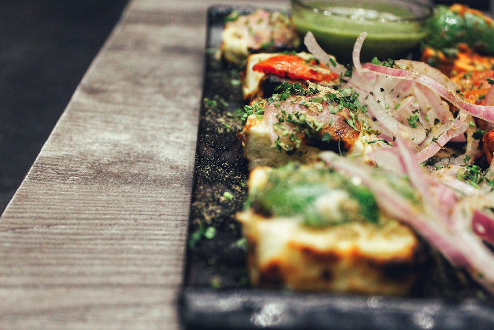 cooked food on tray