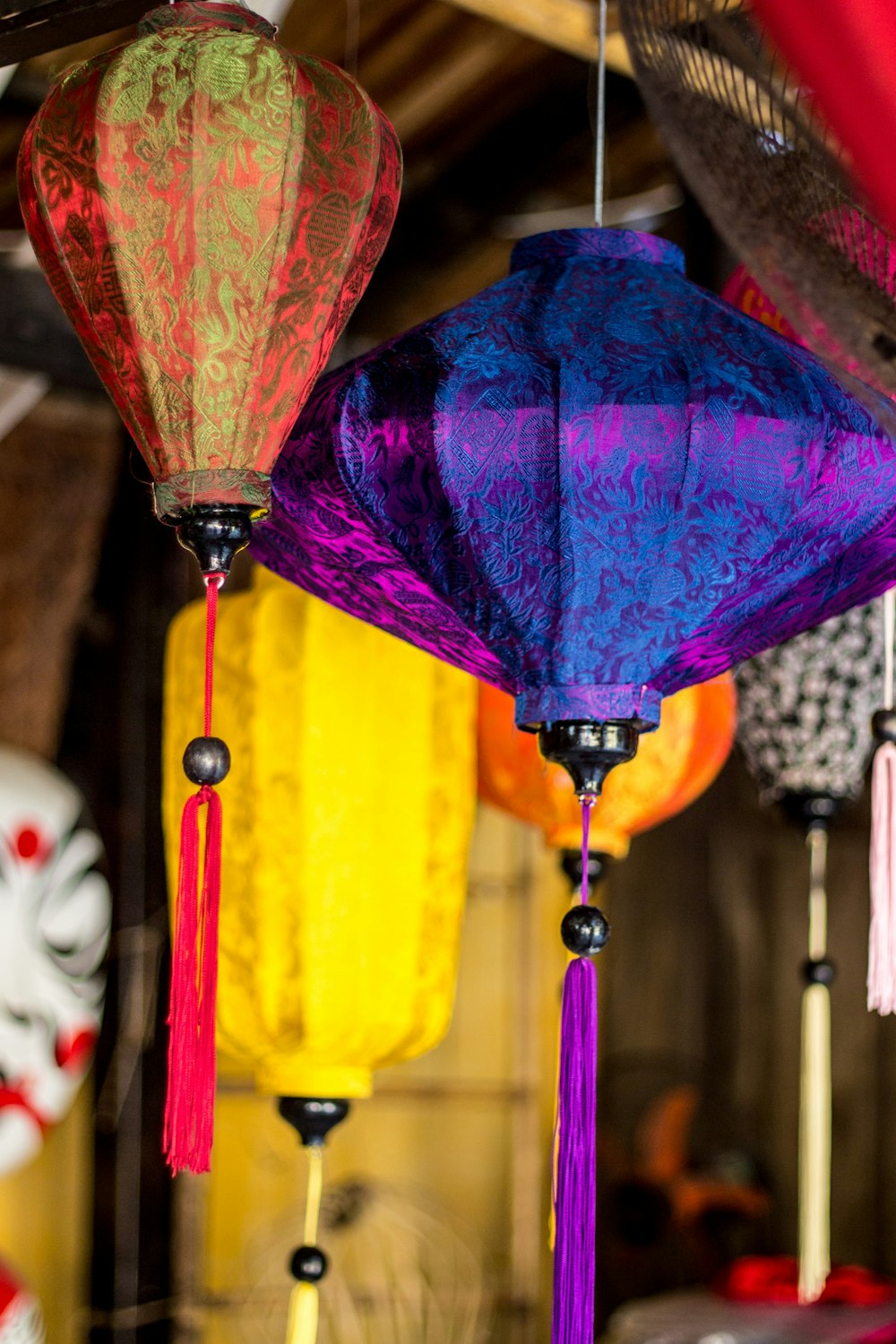 purple and red paper lanterns