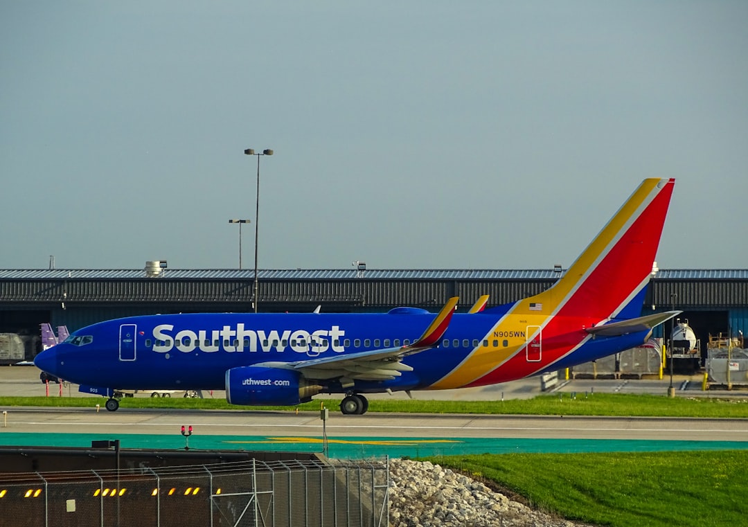 blue and yellow airliner,
