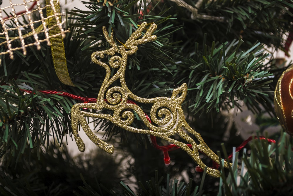 gold-colored reindeer decor