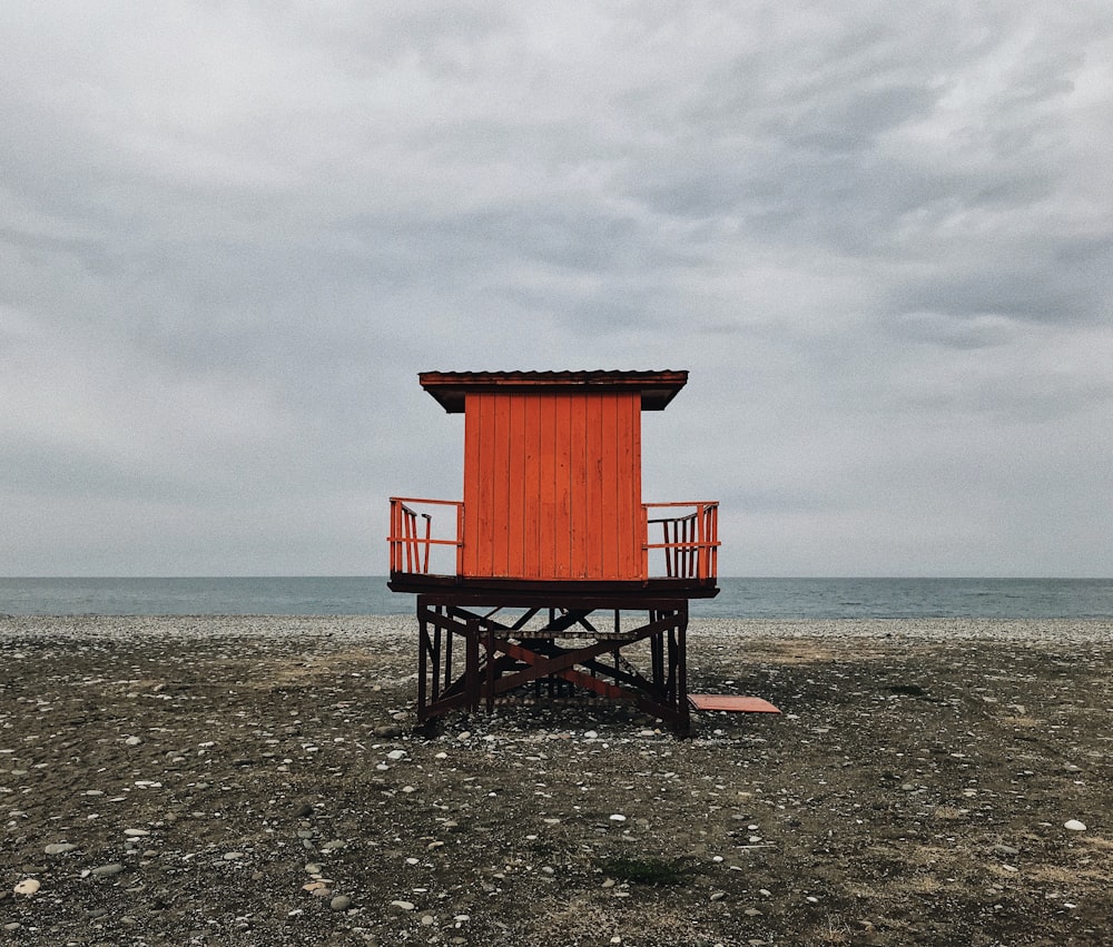 red wooden lifeforms at shore