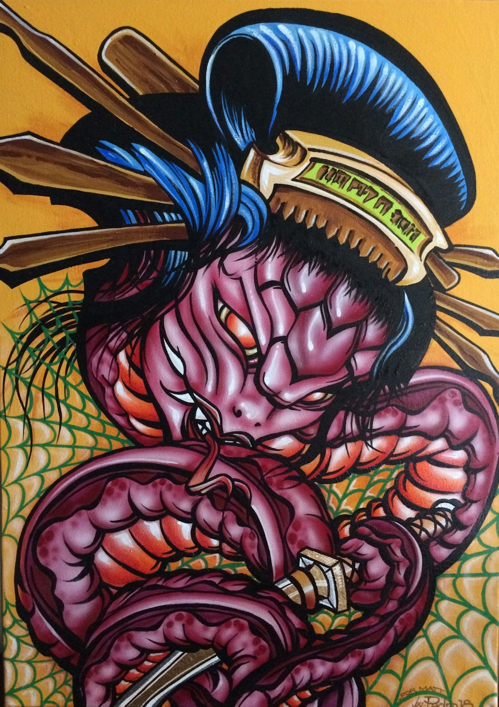pink snake woman painting