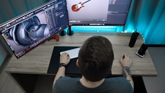 man sitting and using computer