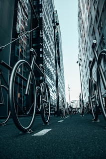 Urban small-scale building with modern architecture and bike racks