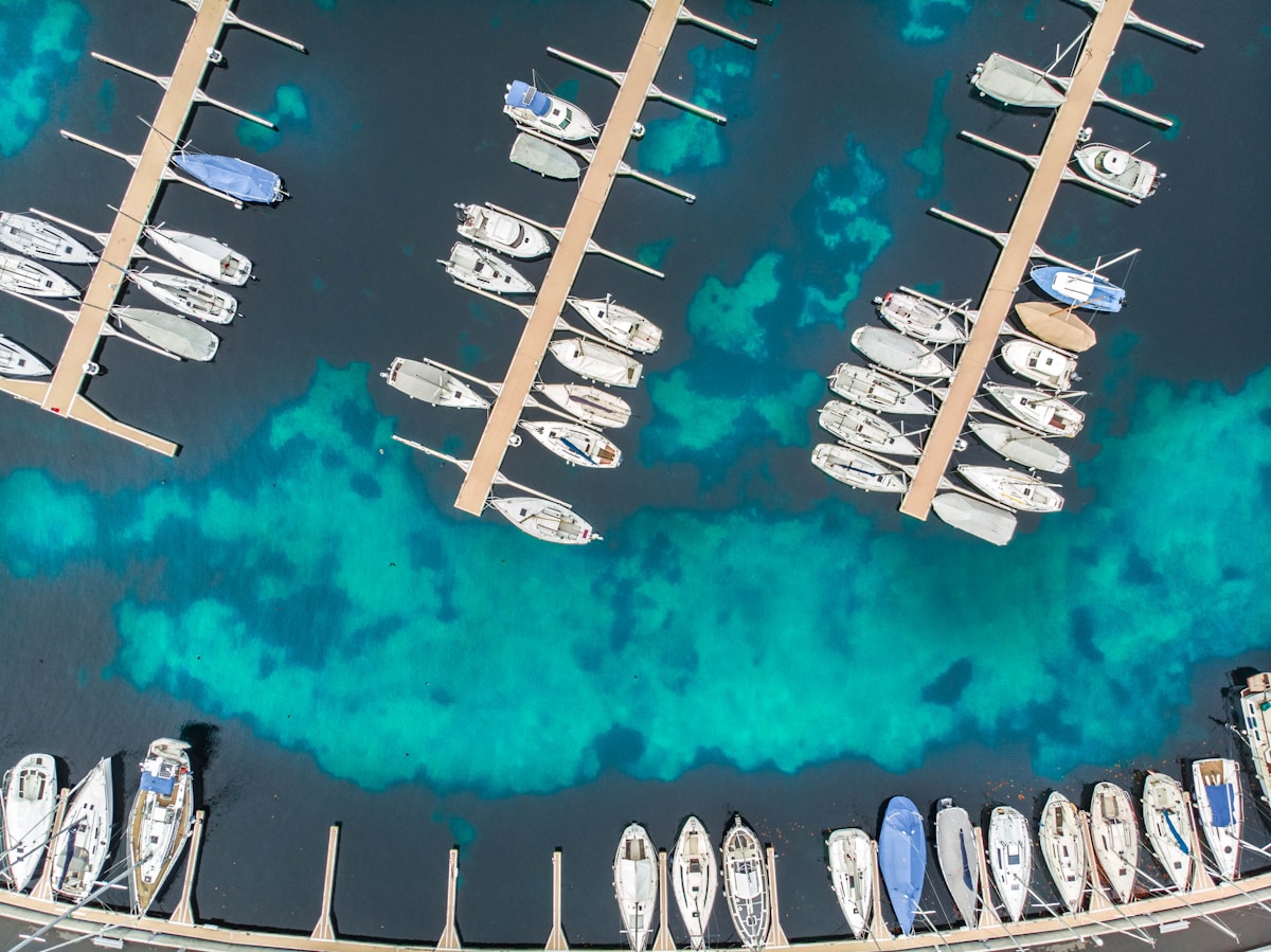 Boats kept in a marina storage basin