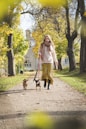 woman walking with two dogs