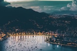 aerial view of buildings and seashore